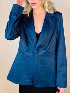 Tailored CABI  Blue Windowpane Blazer - Women Jackets & Coats